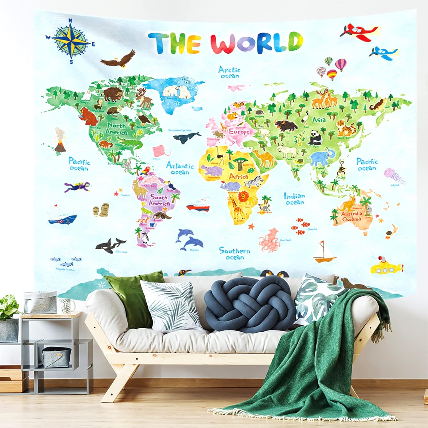 Kids World Map Wall Tapestry E - Kids Education Room 评论和价格