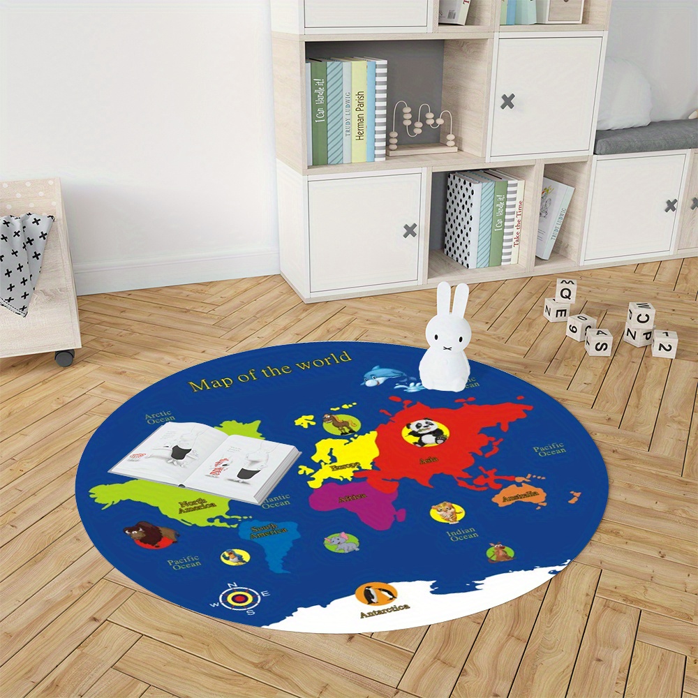 World Map Round Rug Flannel Ed - Kids Education Room 评论和价格