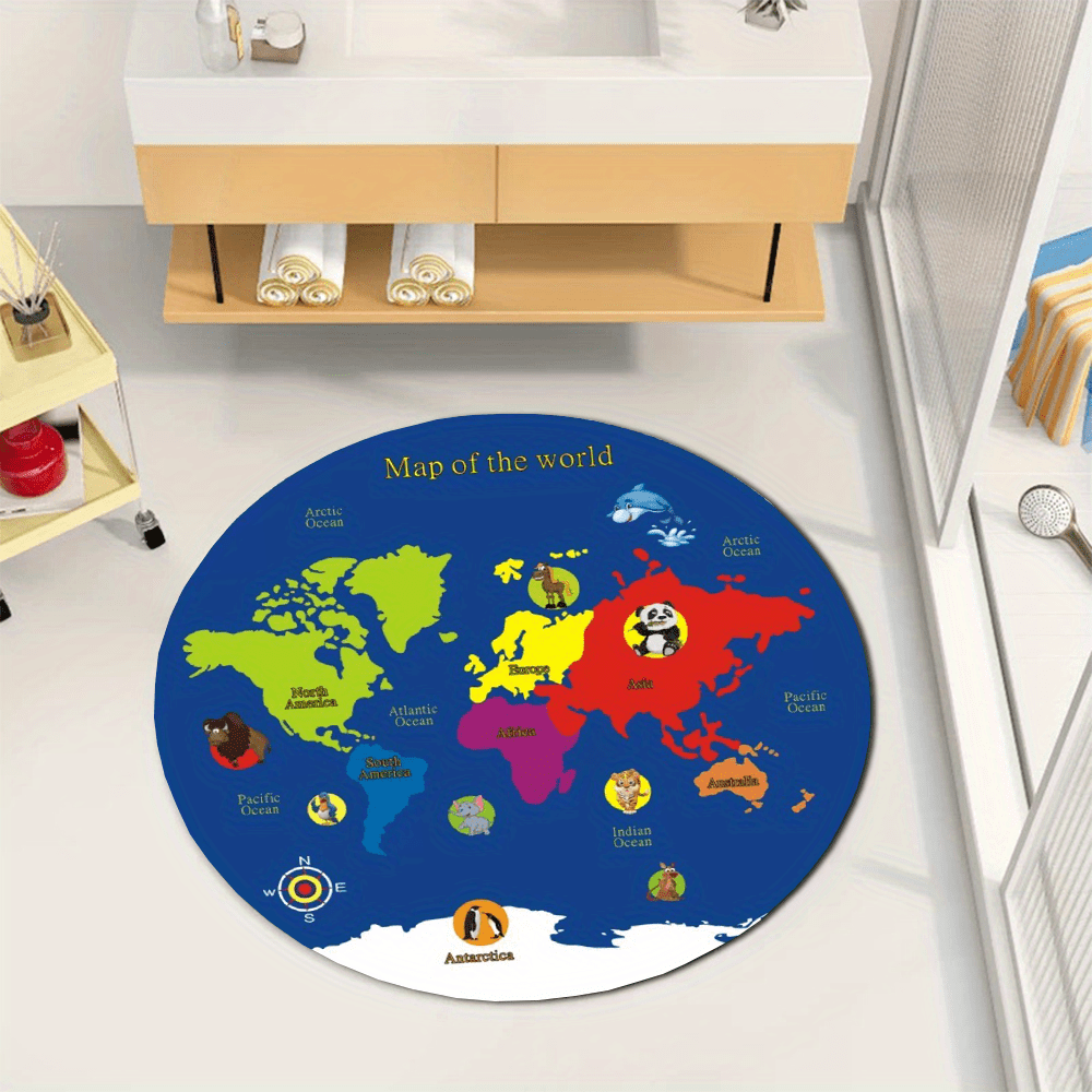World Map Round Rug Flannel Ed - Kids Education Room 评论和价格